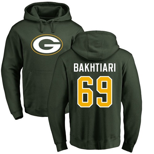 Men Green Bay Packers Green #69 Bakhtiari David Name And Number Logo Nike NFL Pullover Hoodie Sweatshirts->nfl t-shirts->Sports Accessory